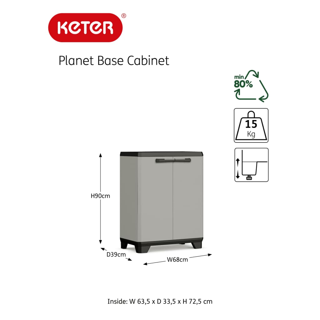 Keter Mueble bajo de almacenamiento Planet gris y negro