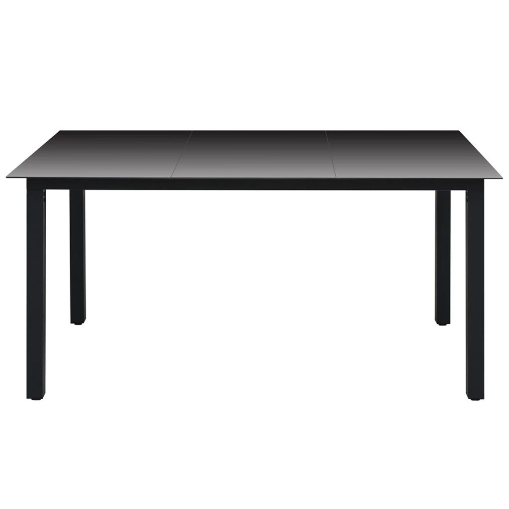 vidaXL Mesa de jardín de aluminio y vidrio negra 150x90x74 cm