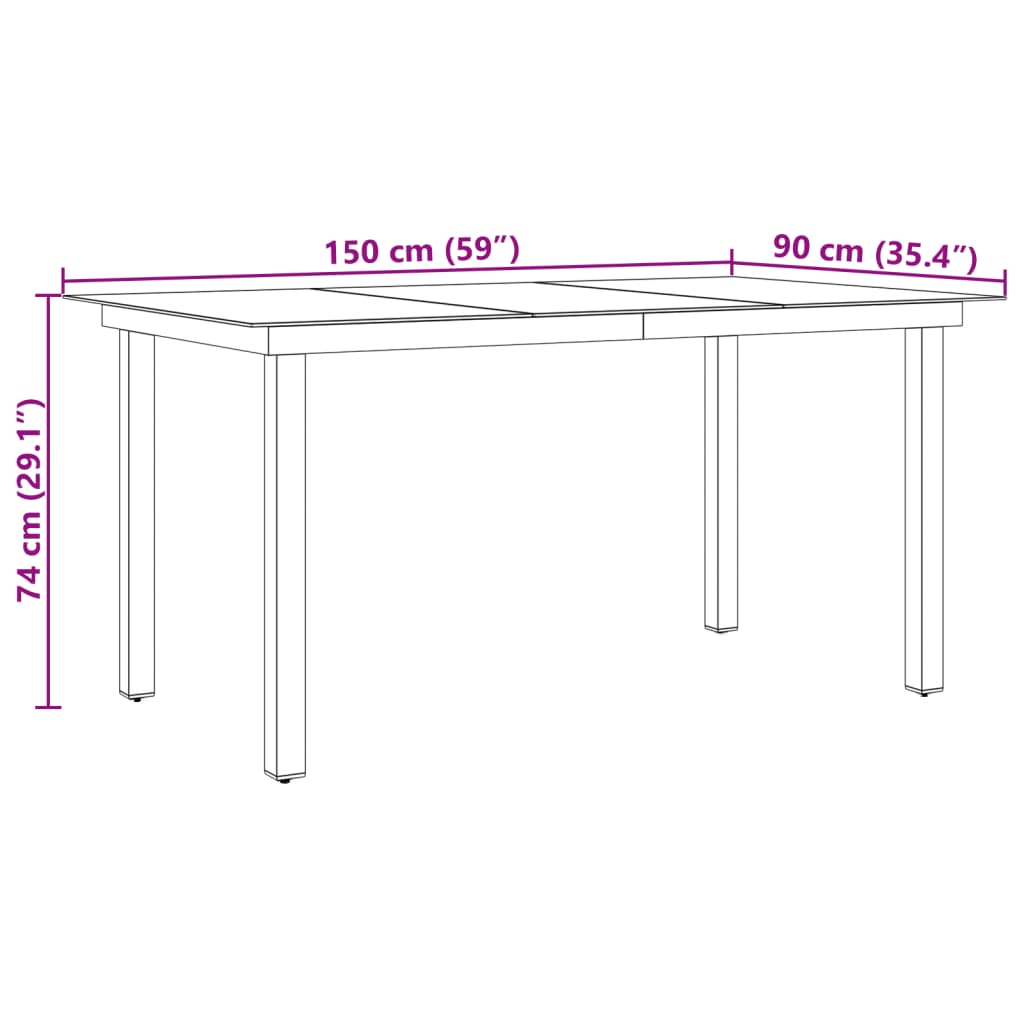 vidaXL Mesa de jardín de aluminio y vidrio negra 150x90x74 cm