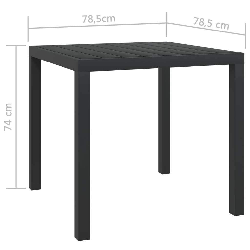 vidaXL Mesa de jardín de aluminio y WPC negra 80x80x74 cm