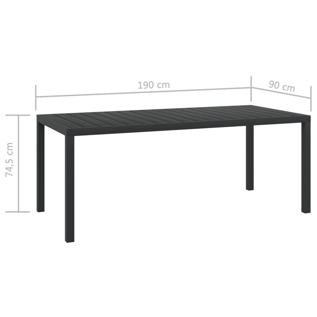 vidaXL Mesa de jardín de aluminio y WPC negra 185x90x74 cm