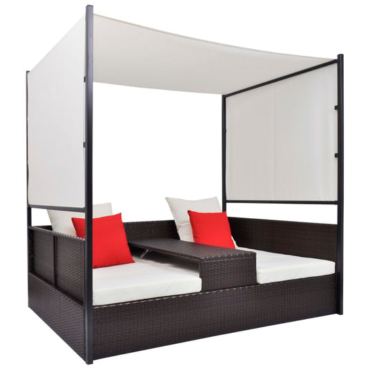 vidaXL Cama de jardín con toldo ratán sintético marrón 190x130 cm