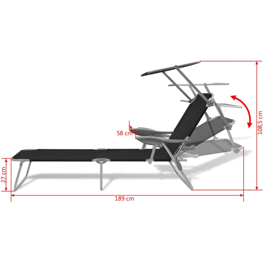 vidaXL Tumbona con toldo de acero acero negro