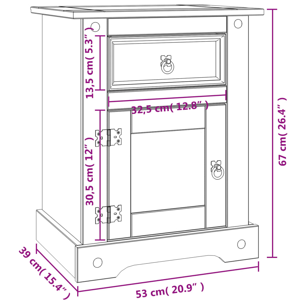 vidaXL Mesita de noche Corona Range pino mexicano 53x39x66 cm