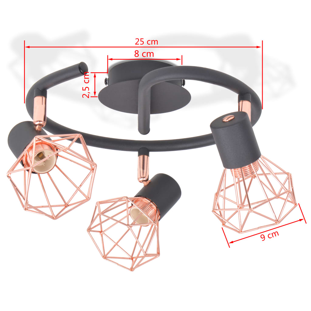 vidaXL Lámpara de techo con 3 focos E14 negra y cobre