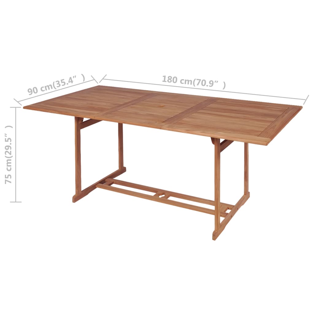 vidaXL Mesa de jardín de madera de teca maciza 180x90x75 cm