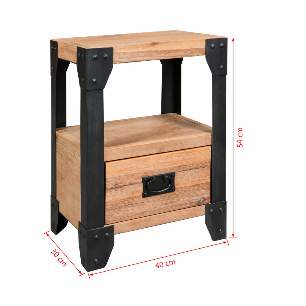 vidaXL Mesita de noche de madera maciza acacia y acero 40x30x54 cm