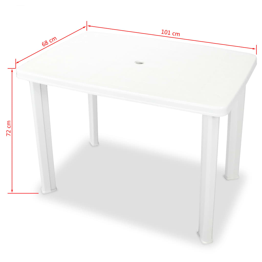 vidaXL Mesa de jardín de plástico blanca 101x68x72 cm