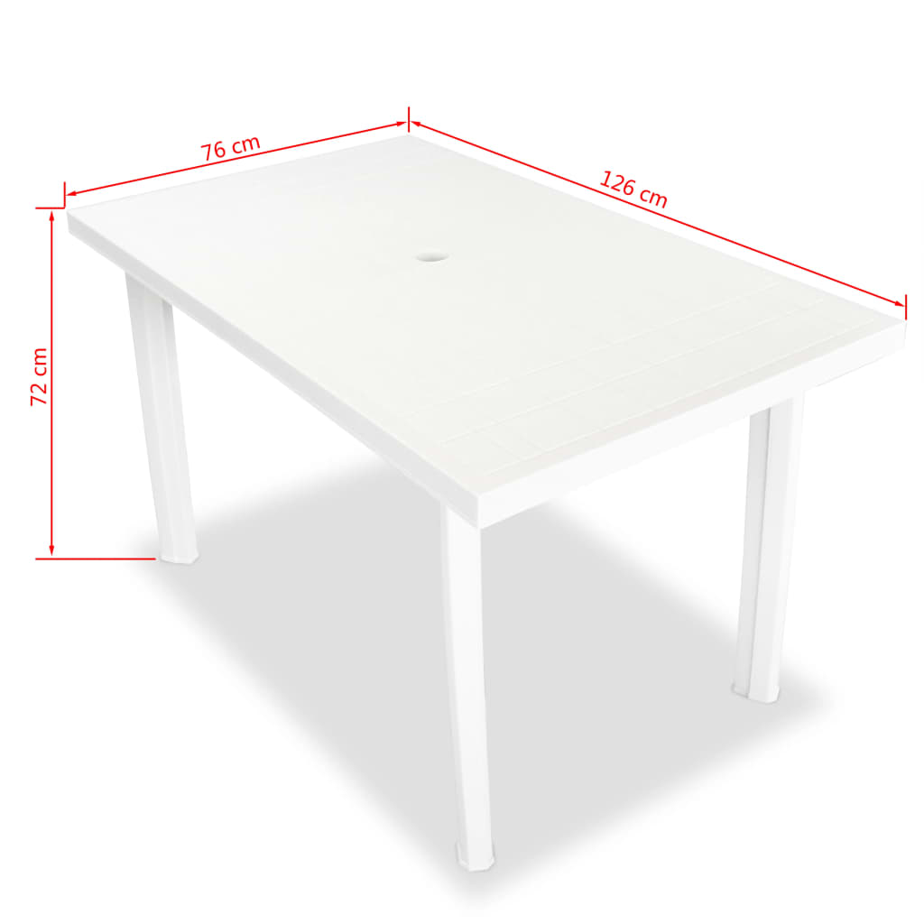 vidaXL Mesa de jardín de plástico blanca 126x76x72 cm