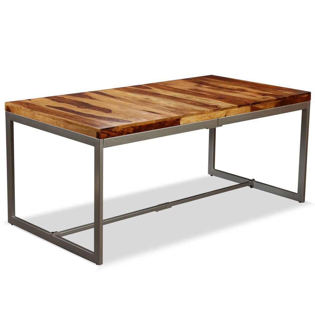 vidaXL Mesa de comedor de madera maciza de sheesham y acero 180 cm