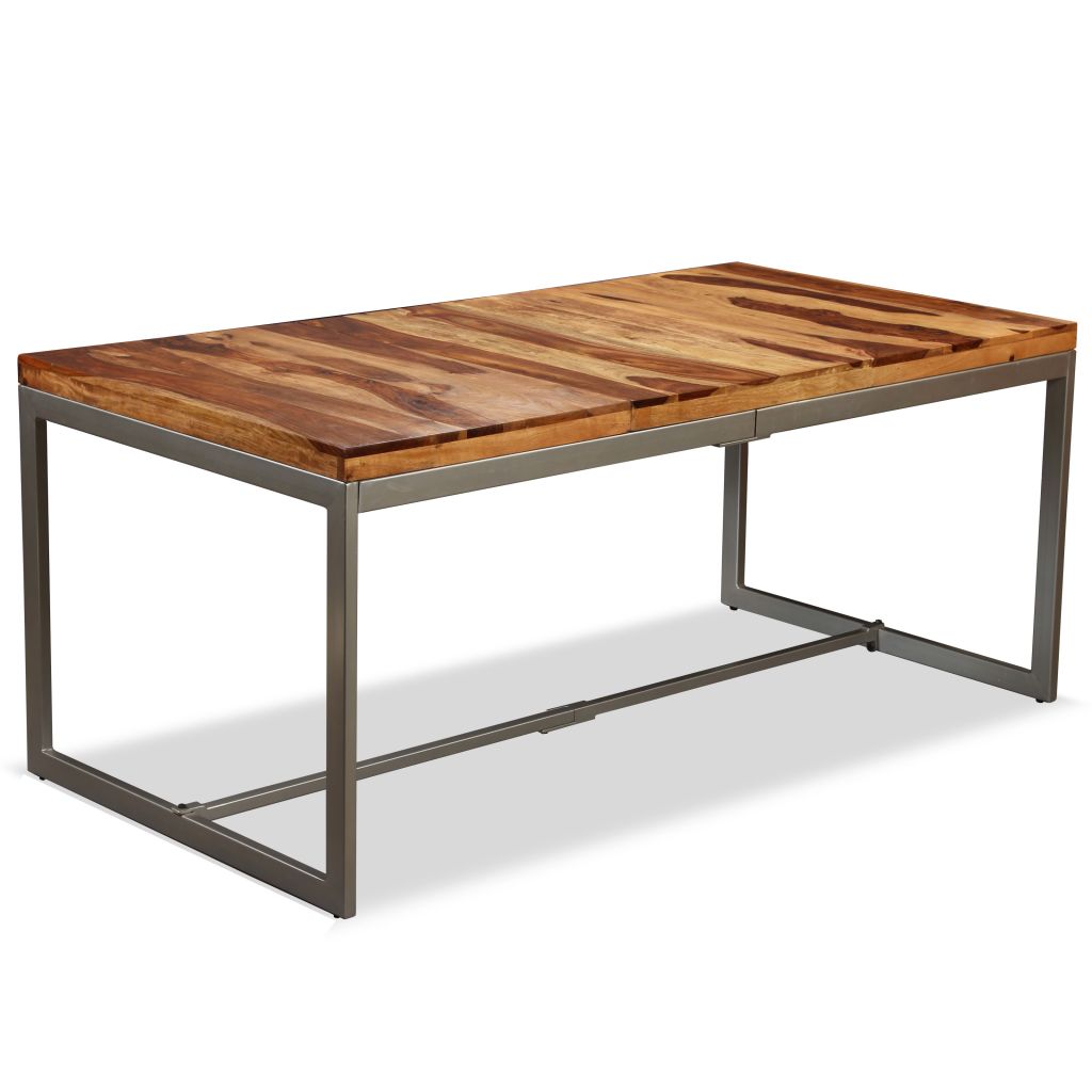 vidaXL Mesa de comedor de madera maciza de sheesham y acero 180 cm