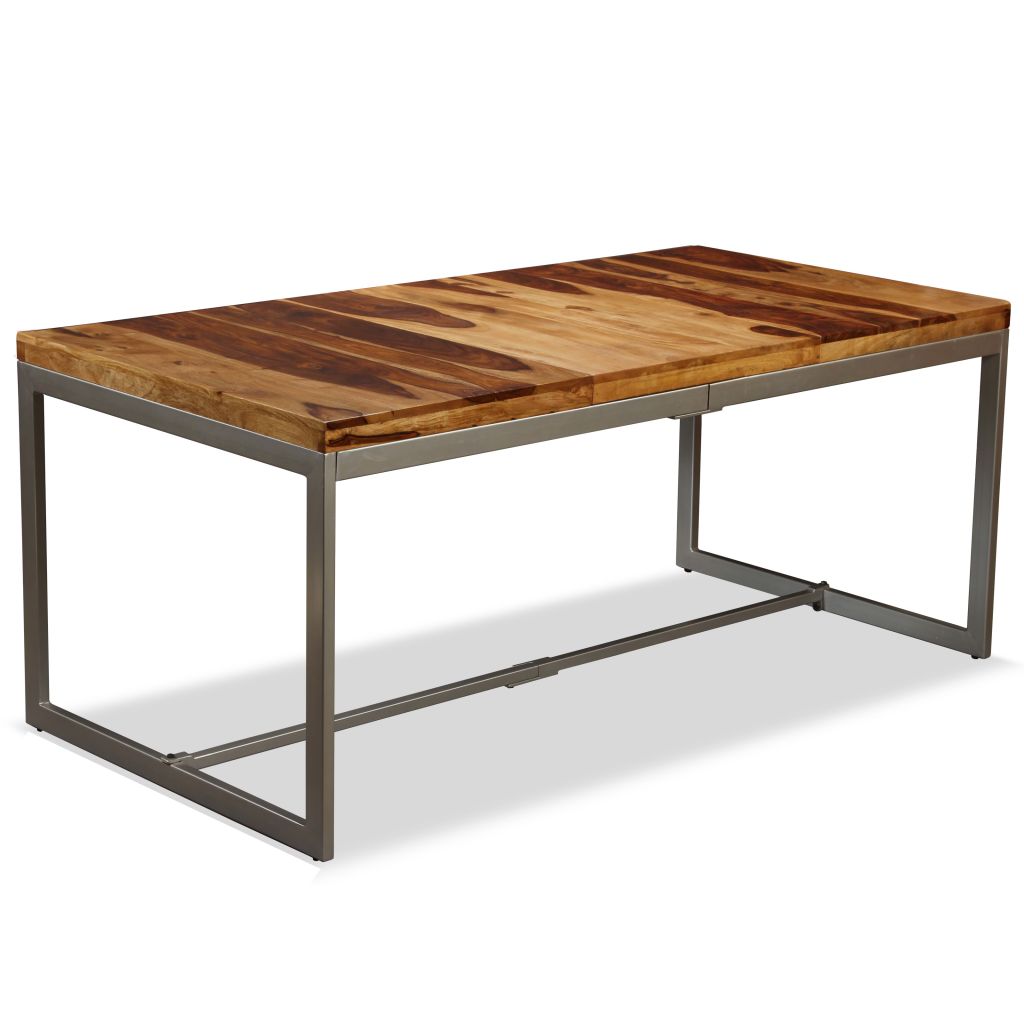 vidaXL Mesa de comedor de madera maciza de sheesham y acero 180 cm