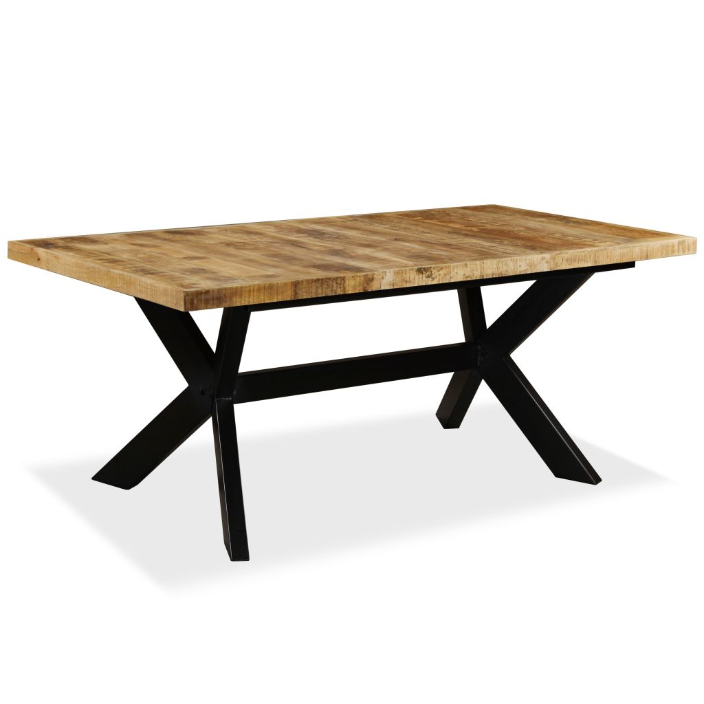 vidaXL Mesa de comedor madera maciza de mango y cruz de acero 180 cm