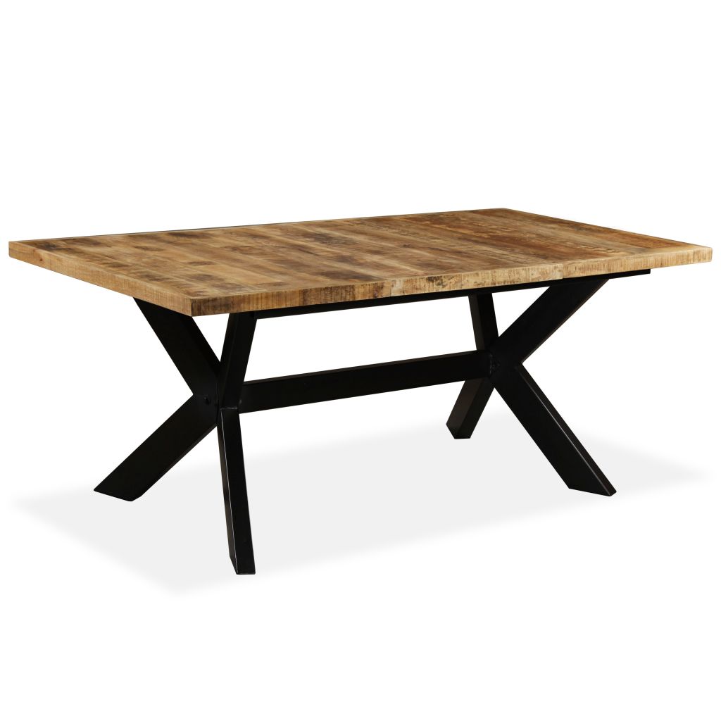 vidaXL Mesa de comedor madera maciza de mango y cruz de acero 180 cm