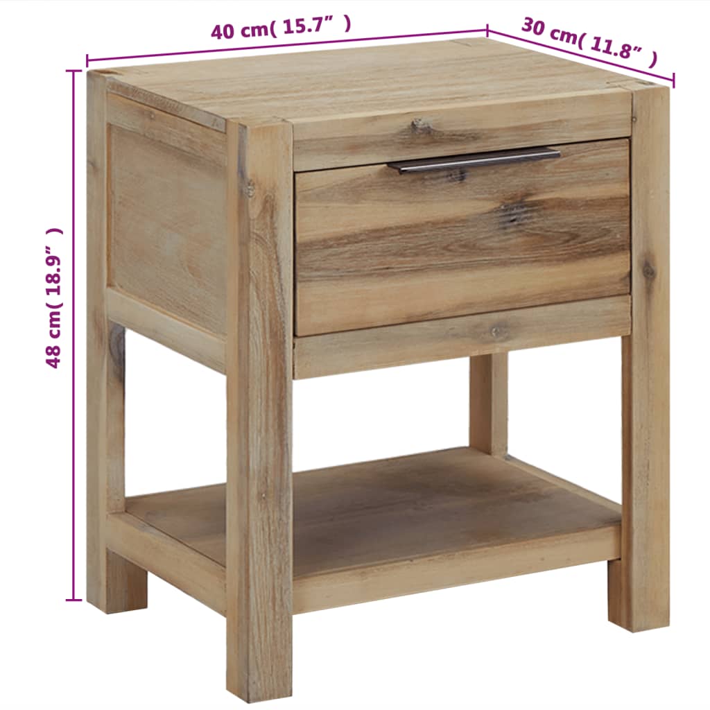 vidaXL Mesita de noche con cajón madera acacia maciza 40x30x48 cm