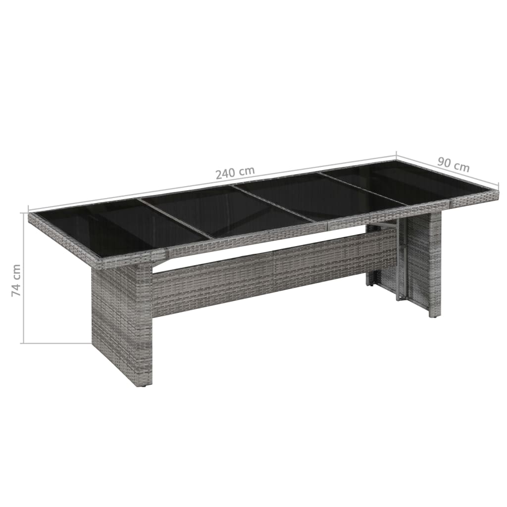 vidaXL Mesa de jardín ratán sintético y vidrio 240x90x74 cm