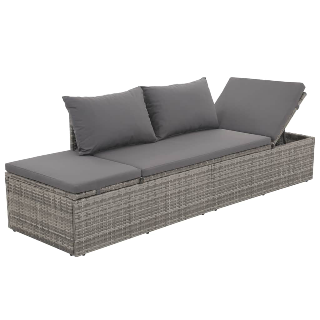 vidaXL Cama de jardín 195x60 cm ratán sintético gris