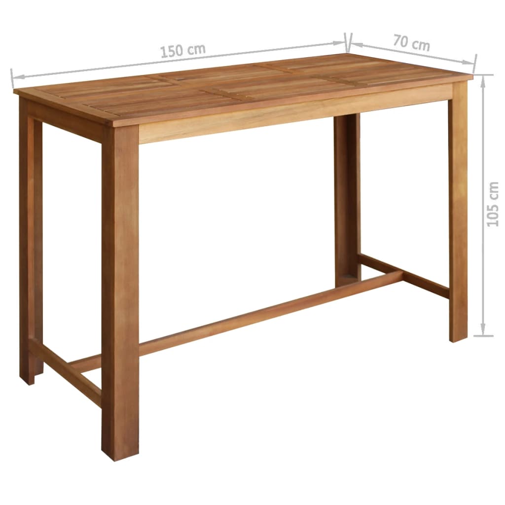 vidaXL Mesa de bar de madera maciza de acacia 150x70x105 cm