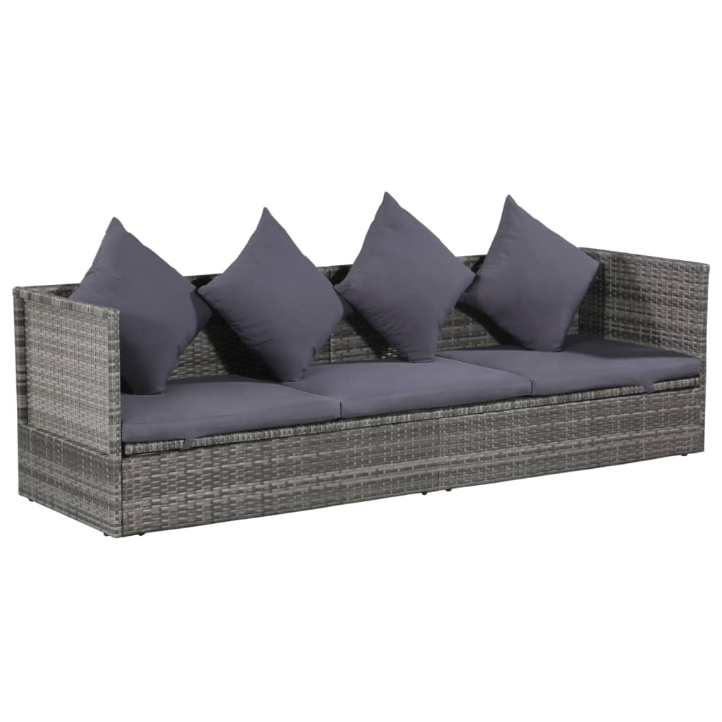 vidaXL Cama de jardín 200x60 cm ratán sintético gris