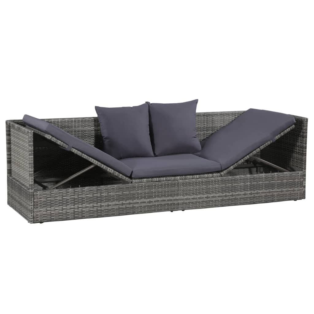 vidaXL Cama de jardín 200x60 cm ratán sintético gris