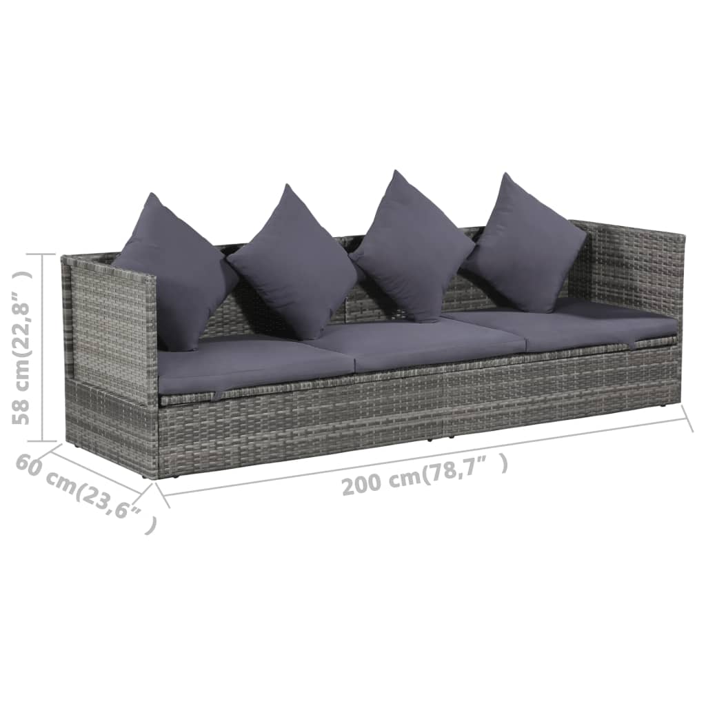 vidaXL Cama de jardín 200x60 cm ratán sintético gris