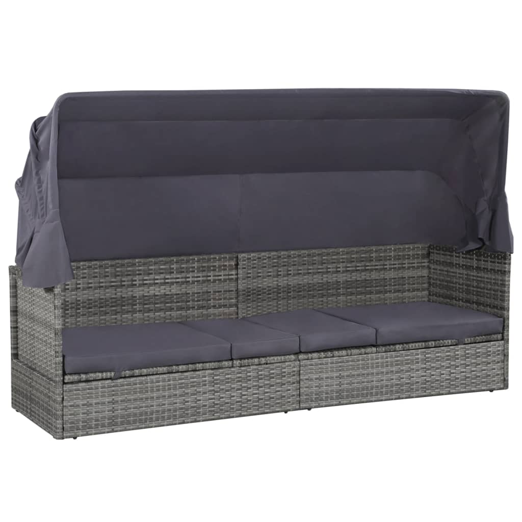 vidaXL Cama de jardín con toldo 205x62 cm ratán sintético gris