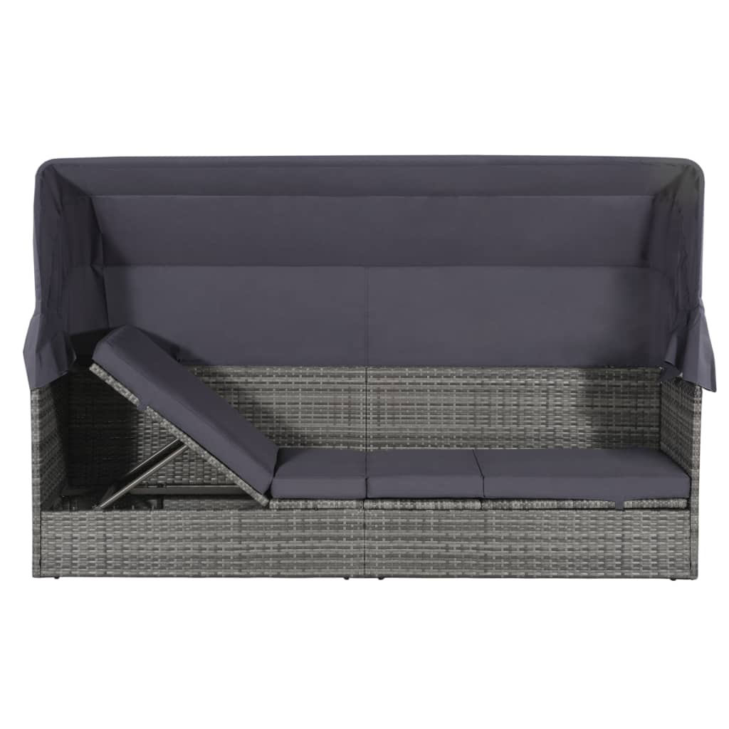 vidaXL Cama de jardín con toldo 205x62 cm ratán sintético gris