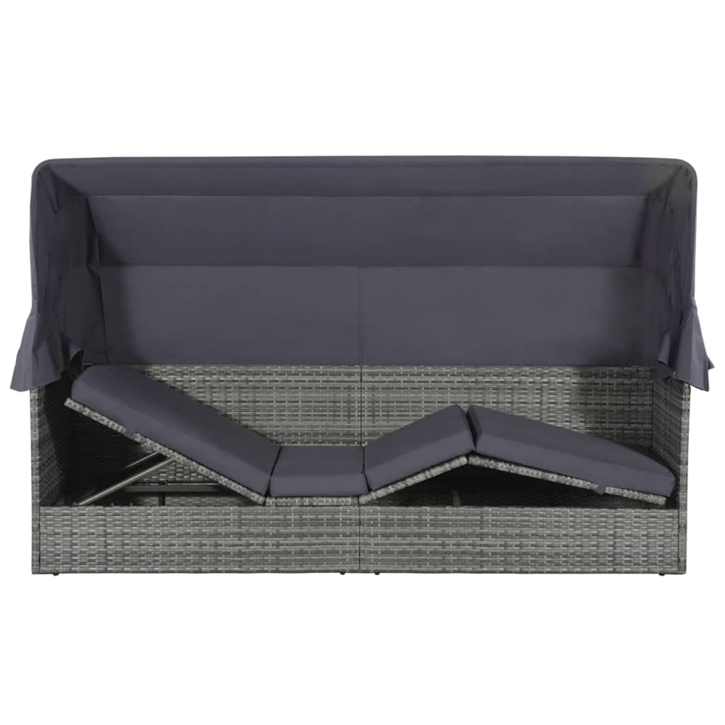 vidaXL Cama de jardín con toldo 205x62 cm ratán sintético gris