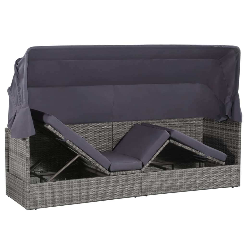 vidaXL Cama de jardín con toldo 205x62 cm ratán sintético gris