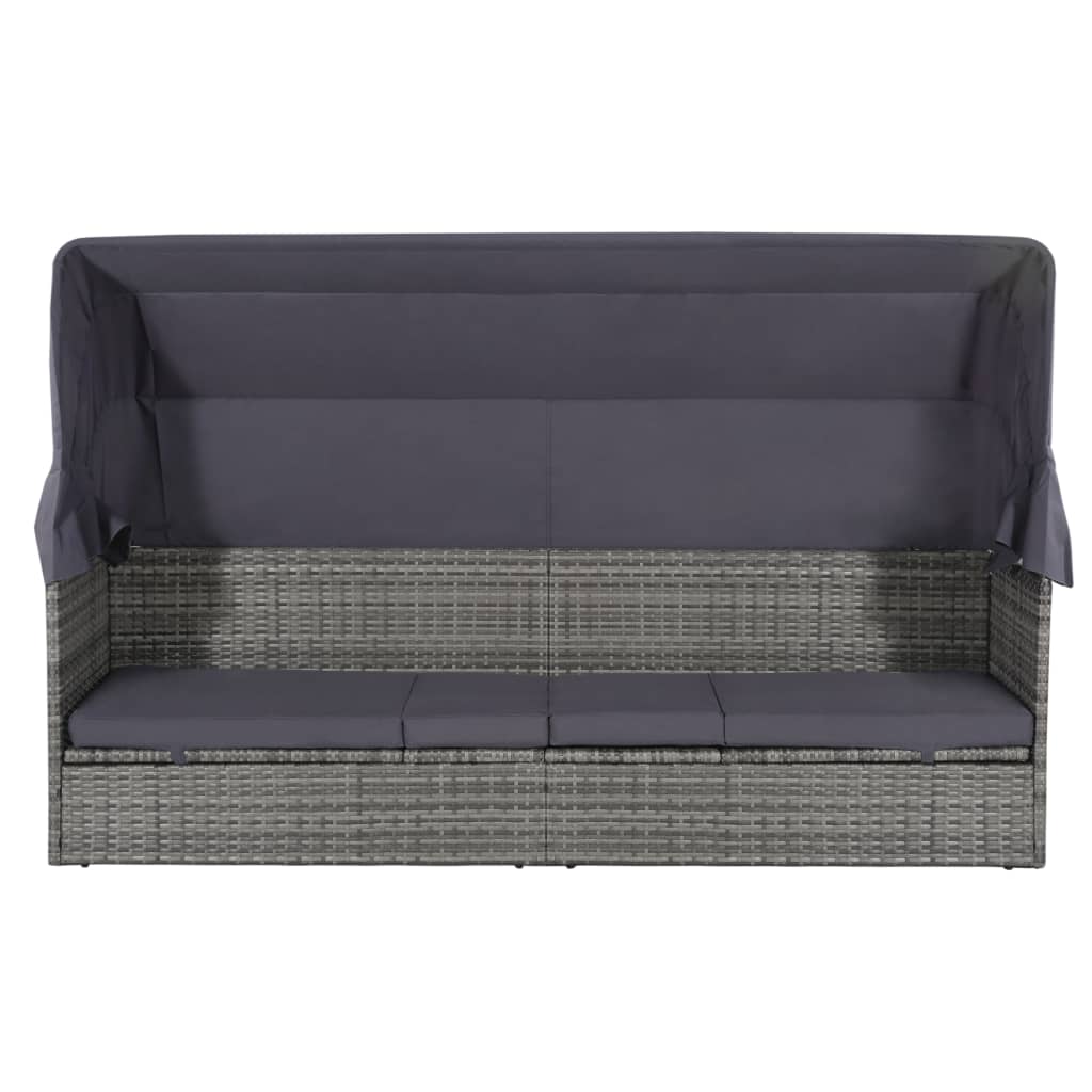 vidaXL Cama de jardín con toldo 205x62 cm ratán sintético gris