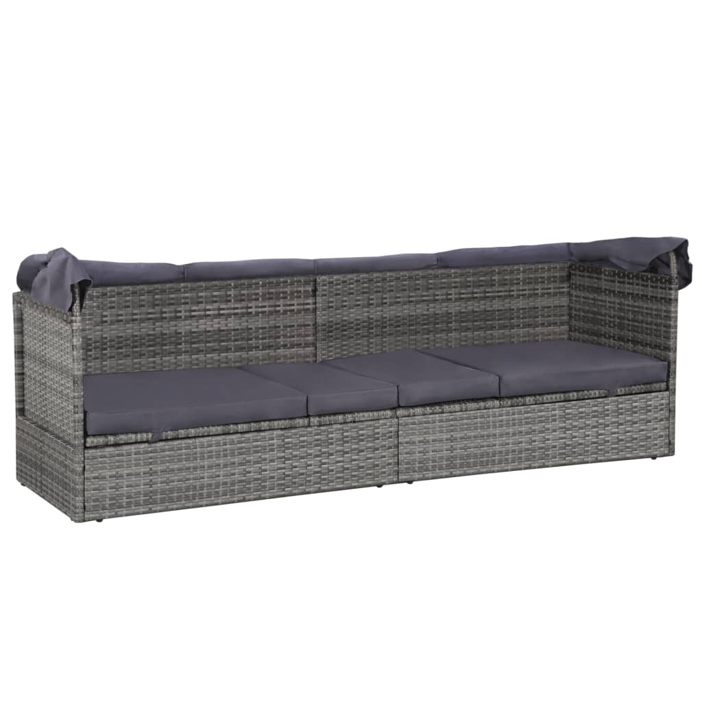 vidaXL Cama de jardín con toldo 205x62 cm ratán sintético gris