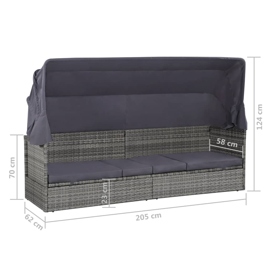 vidaXL Cama de jardín con toldo 205x62 cm ratán sintético gris