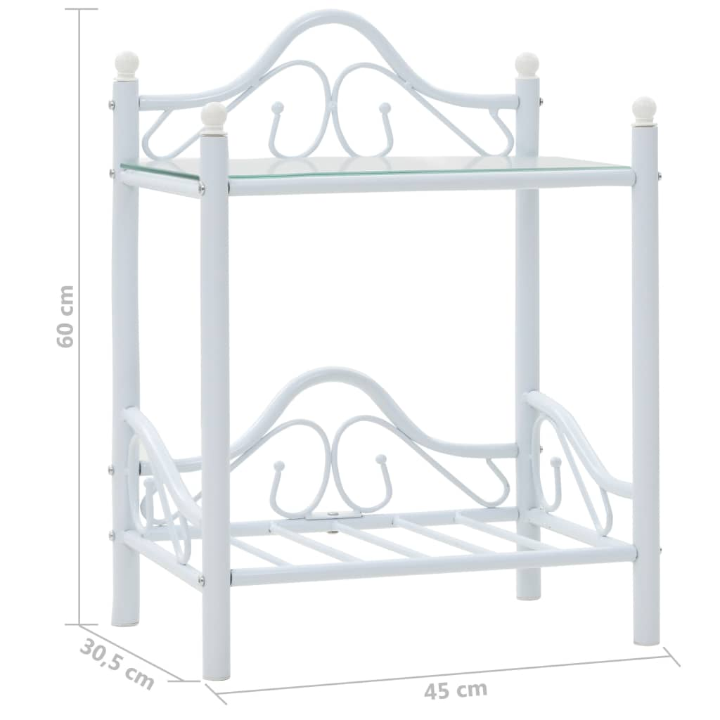 vidaXL Mesitas de noche acero vidrio templado 45x30,5x60cm blanco 2uds