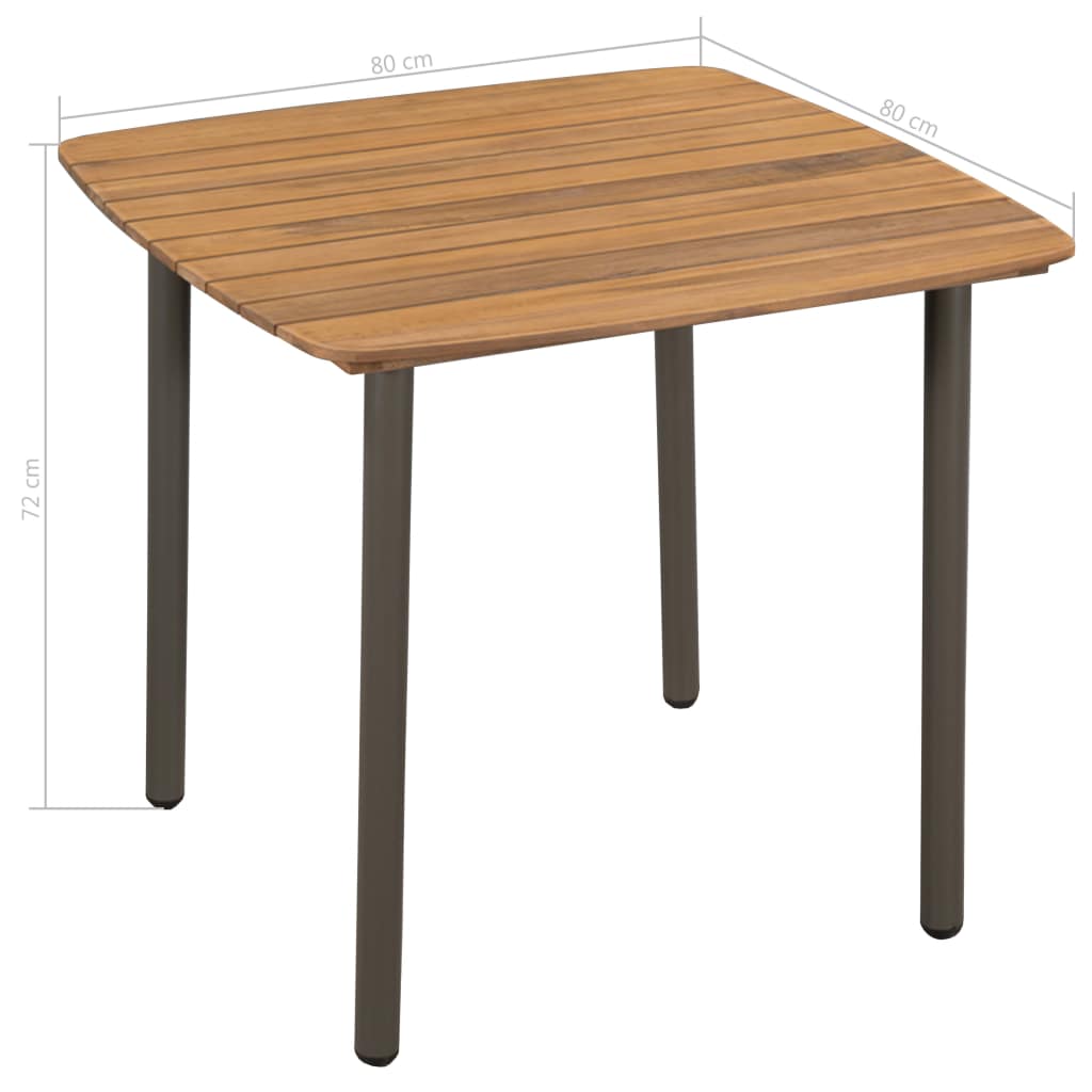 vidaXL Mesa de jardín madera maciza de acacia y acero 80x80x72 cm