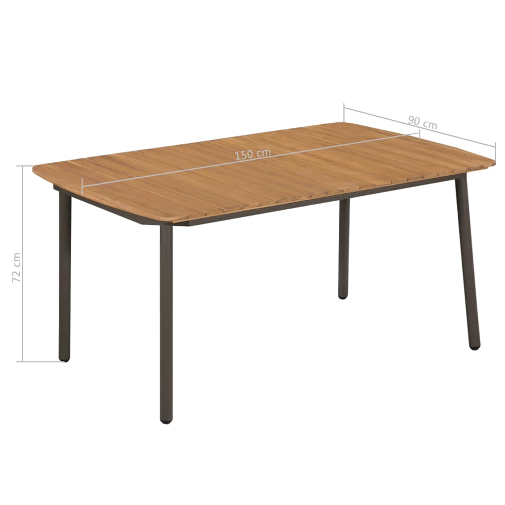 vidaXL Mesa de jardín madera maciza de acacia y acero 150x90x72 cm