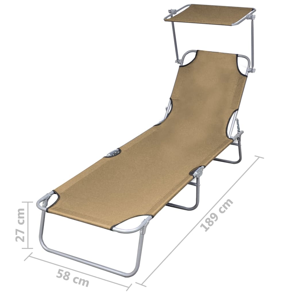 vidaXL Tumbona plegable con toldo de acero taupé