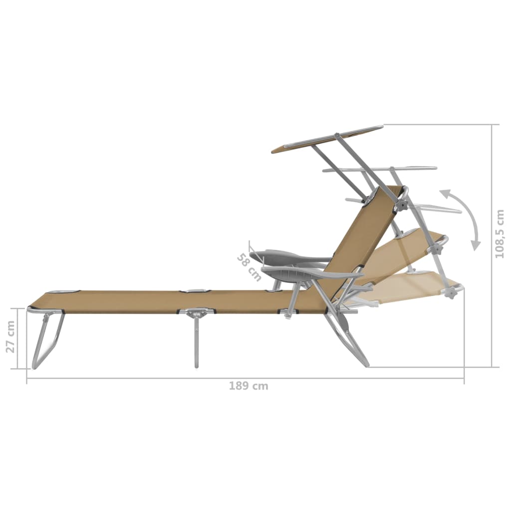 vidaXL Tumbona plegable con toldo de acero taupé