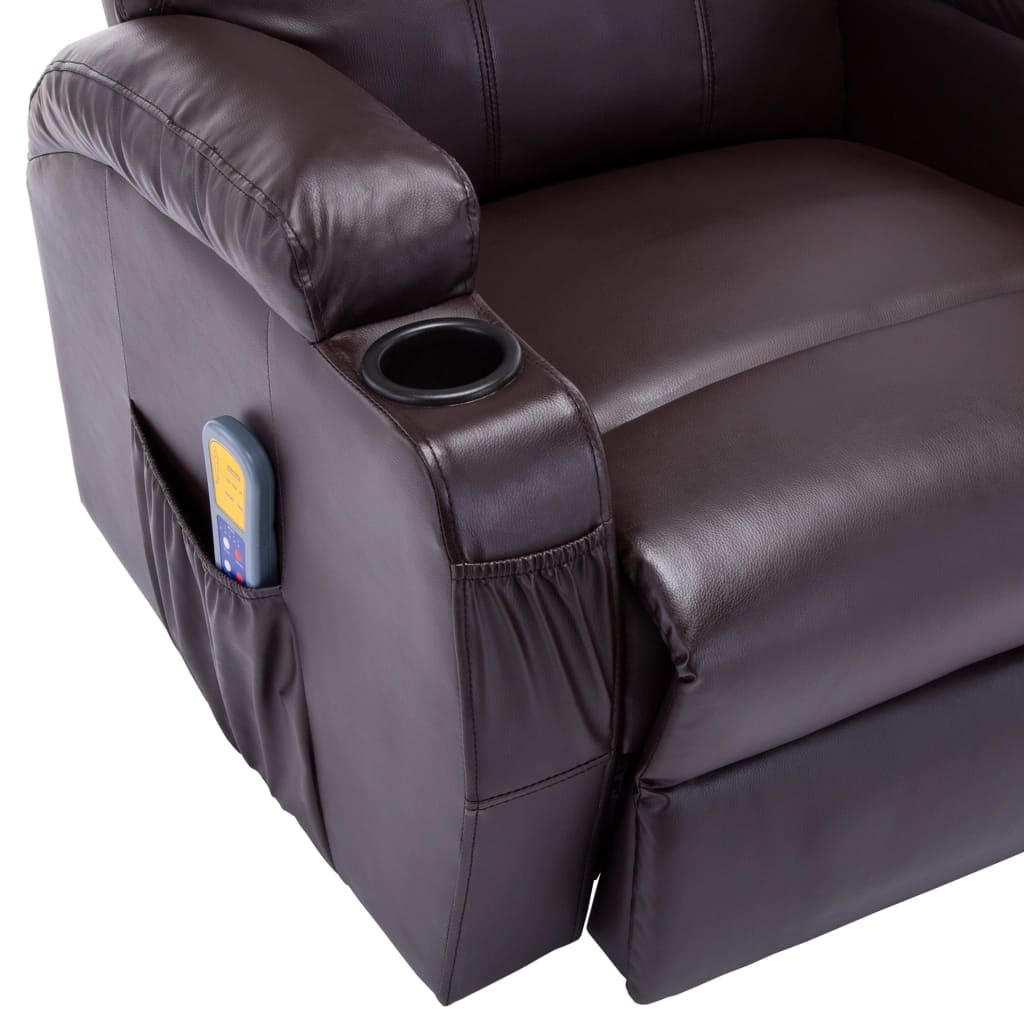 vidaXL Sillón de masaje mecedora de cuero sintético marrón