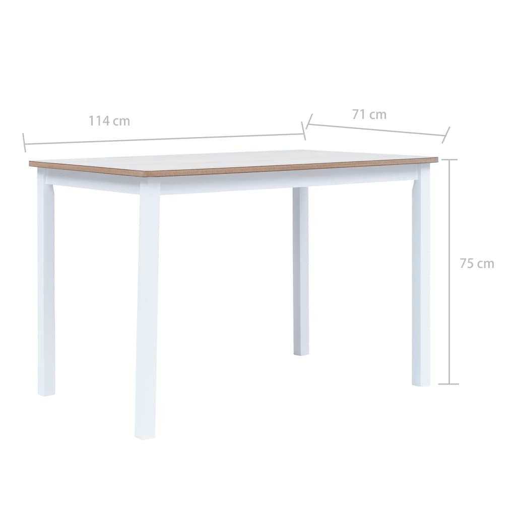 vidaXL Mesa de comedor madera de caucho blanco y marrón 114x71x75 cm