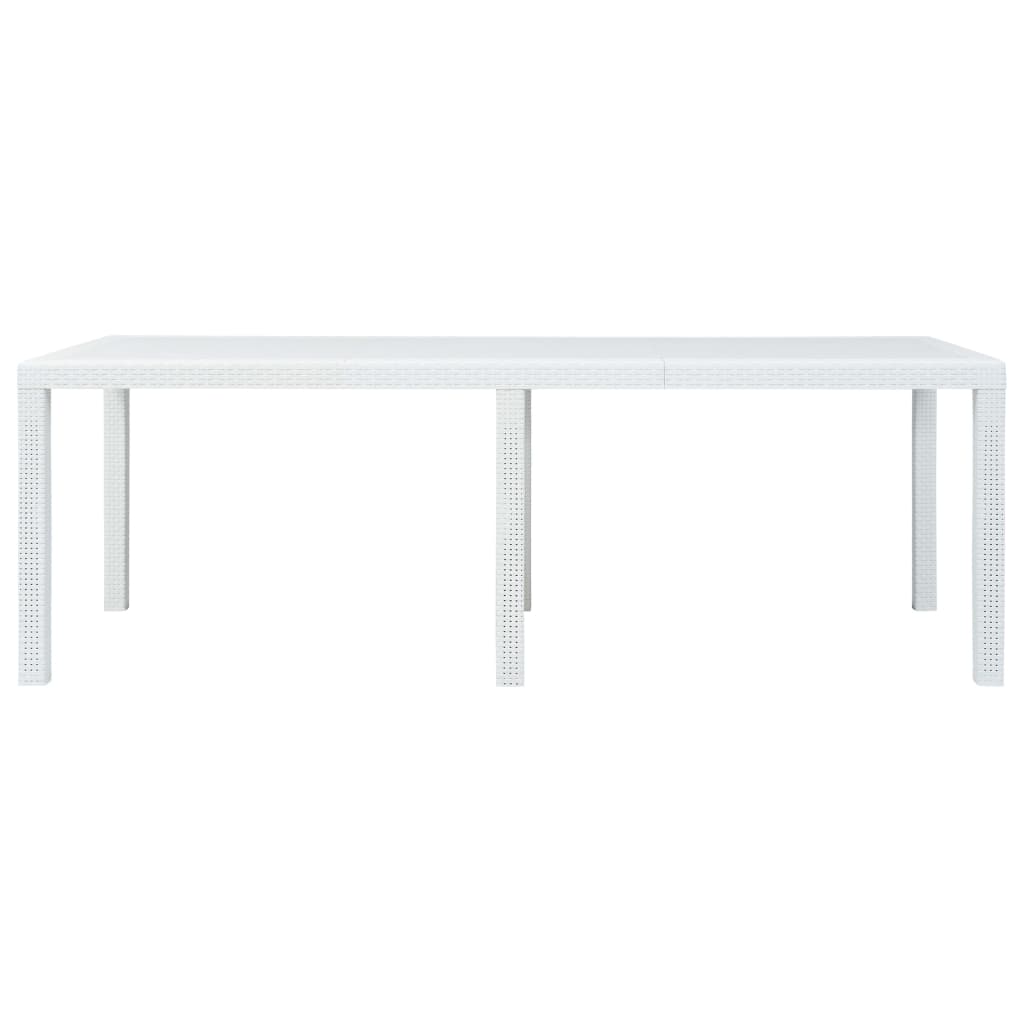 vidaXL Mesa de jardín aspecto de ratán plástico blanca 220x90x72 cm