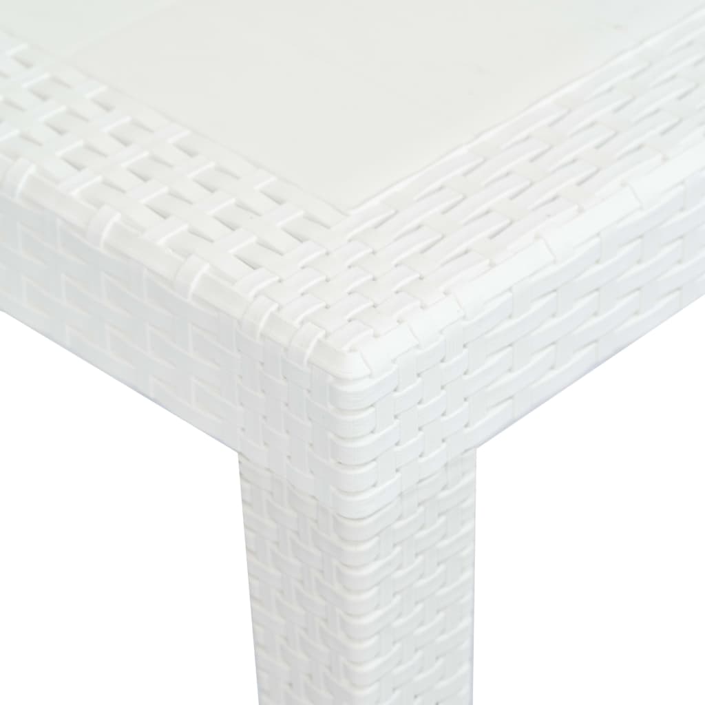 vidaXL Mesa de jardín aspecto de ratán plástico blanca 220x90x72 cm