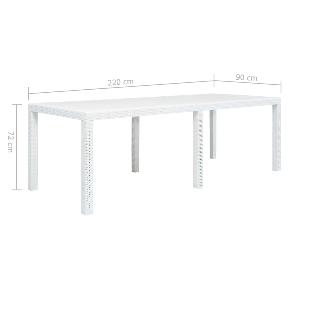 vidaXL Mesa de jardín aspecto de ratán plástico blanca 220x90x72 cm