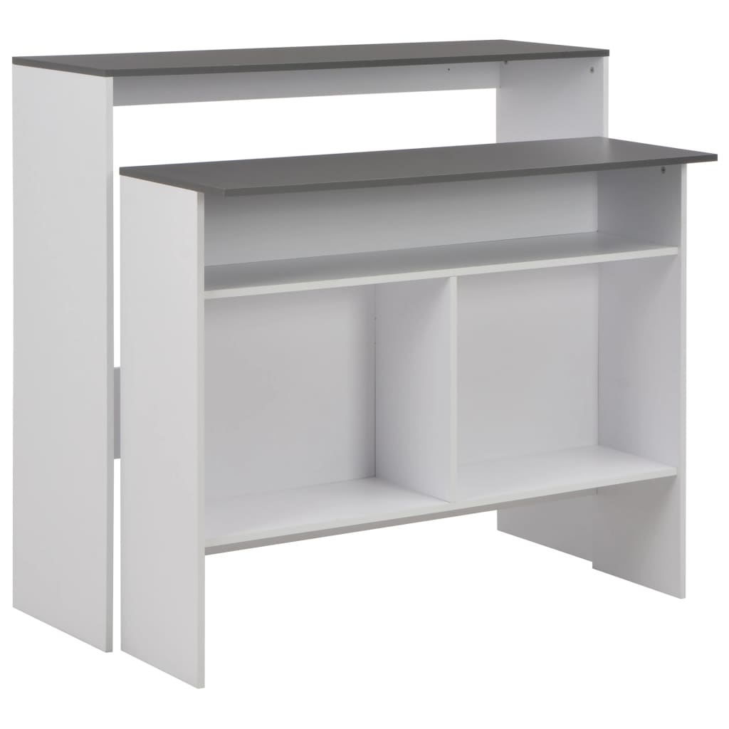 vidaXL Mesa de bar con 2 tableros blanco y gris 130x40x120 cm