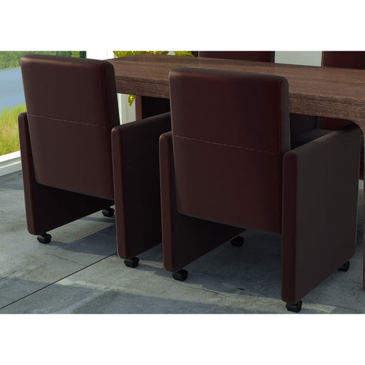 vidaXL Sillas de comedor 2 unidades cuero sintético marrón