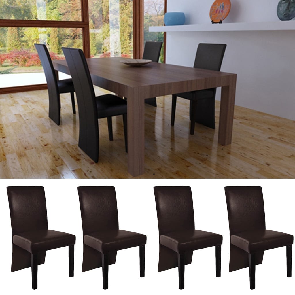 vidaXL Sillas de comedor 4 unidades cuero sintético marrón oscuro