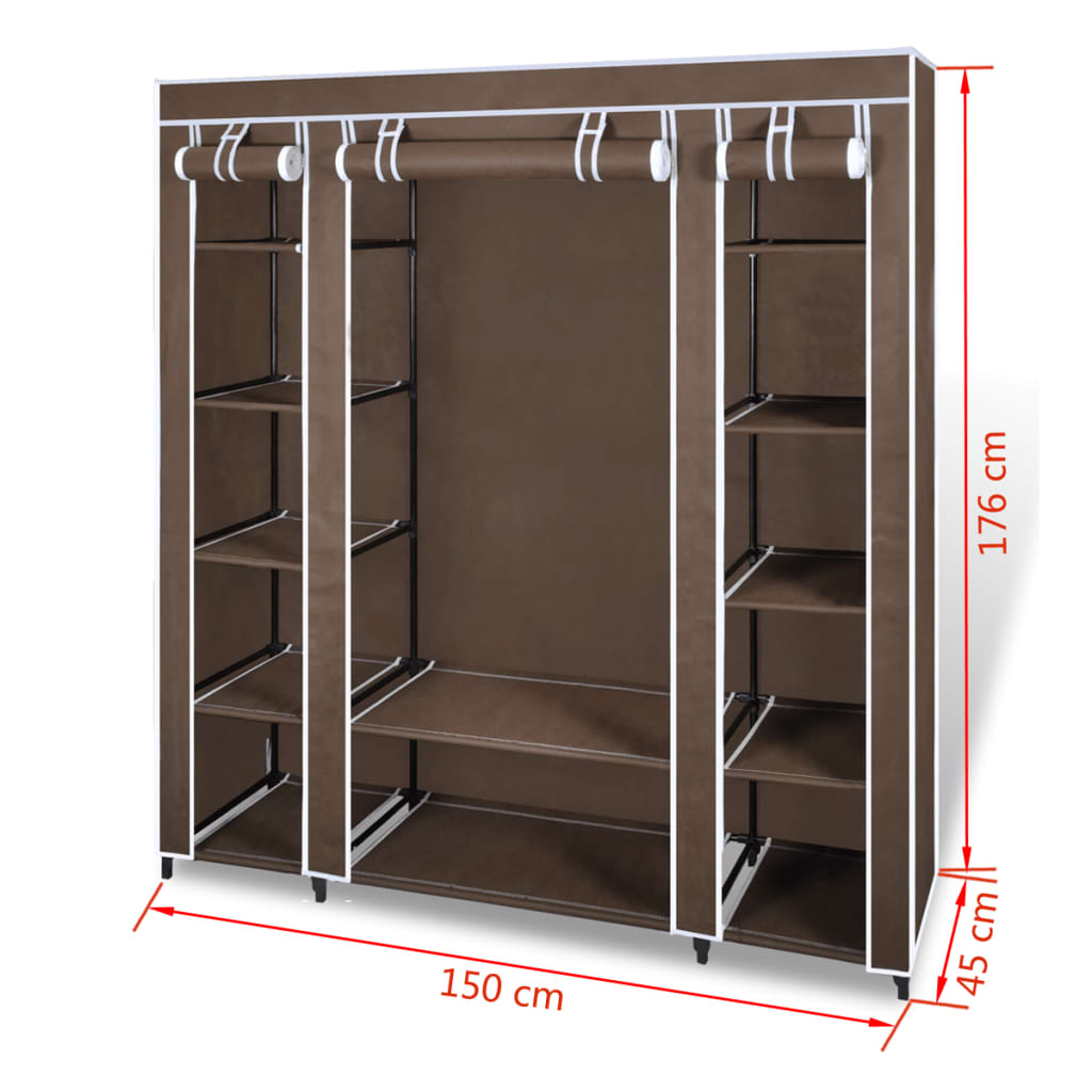 vidaXL Armario de tela compartimentos y varillas marrón 45x150x176cm