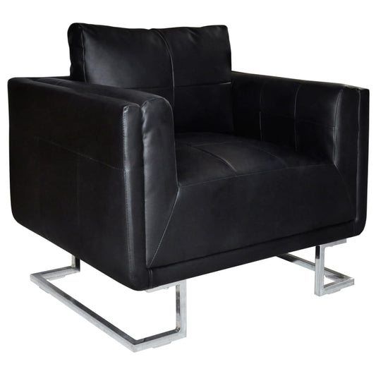 vidaXL Sillón con patas cromadas cuero sintético negro