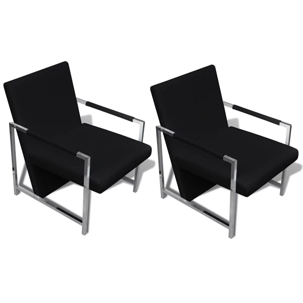 vidaXL Sillones 2 unidades estructura cromada cuero sintético negro