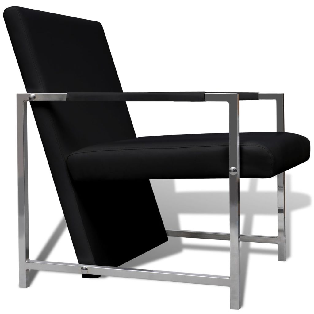 vidaXL Sillones 2 unidades estructura cromada cuero sintético negro