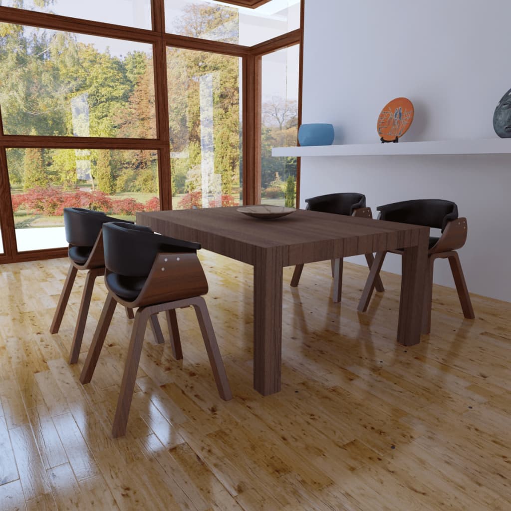 vidaXL Sillas de comedor 4 uds madera curvada y cuero sintético